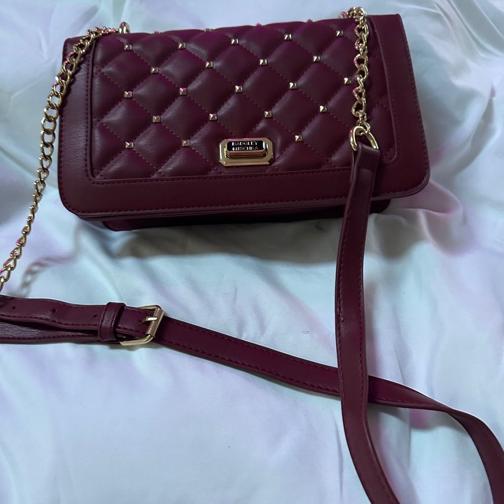 Badgley Mischka Diamond Quilt Studded Vegan Leather Crossbody Wine